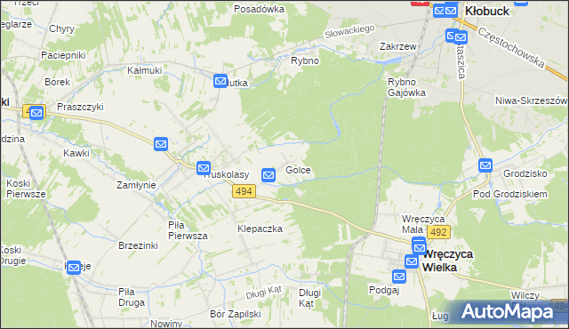 mapa Golce gmina Wręczyca Wielka, Golce gmina Wręczyca Wielka na mapie Targeo