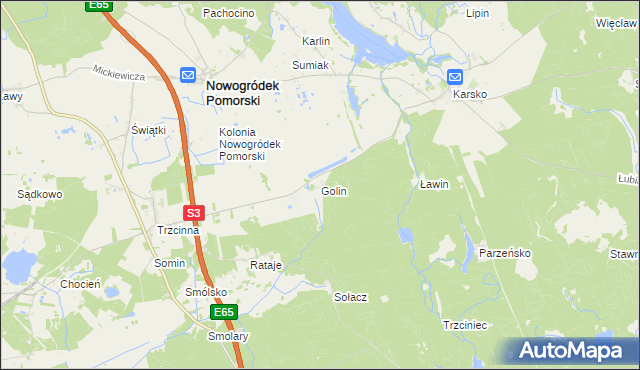 mapa Golin gmina Nowogródek Pomorski, Golin gmina Nowogródek Pomorski na mapie Targeo