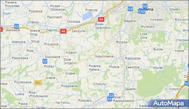 mapa Gołuchowice gmina Skawina, Gołuchowice gmina Skawina na mapie Targeo