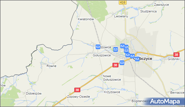 mapa Gołuszowice, Gołuszowice na mapie Targeo