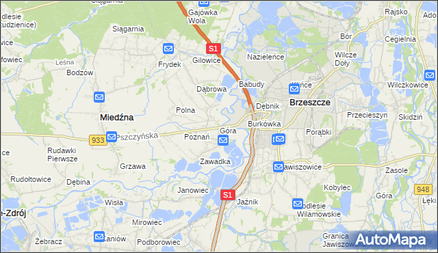 mapa Góra gmina Miedźna, Góra gmina Miedźna na mapie Targeo
