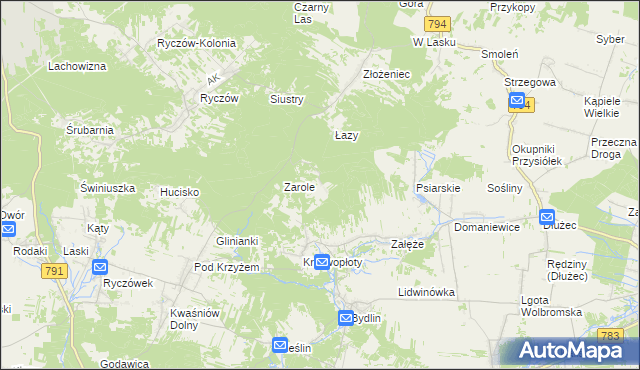 mapa Góry Bydlińskie, Góry Bydlińskie na mapie Targeo