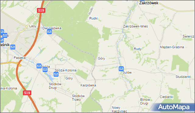 mapa Góry gmina Zakrzówek, Góry gmina Zakrzówek na mapie Targeo