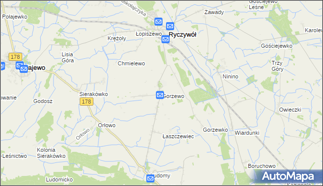 mapa Gorzewo gmina Ryczywół, Gorzewo gmina Ryczywół na mapie Targeo