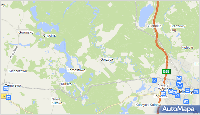 mapa Gorzyca gmina Międzyrzecz, Gorzyca gmina Międzyrzecz na mapie Targeo