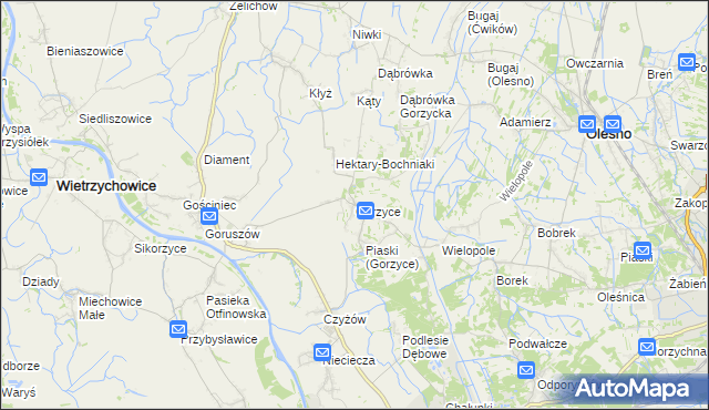mapa Gorzyce gmina Żabno, Gorzyce gmina Żabno na mapie Targeo