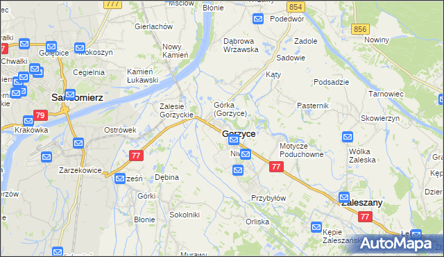 mapa Gorzyce powiat tarnobrzeski, Gorzyce powiat tarnobrzeski na mapie Targeo