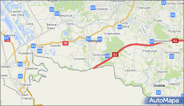 mapa Gorzyczki gmina Gorzyce, Gorzyczki gmina Gorzyce na mapie Targeo