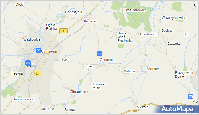 mapa Gostomia gmina Biała, Gostomia gmina Biała na mapie Targeo