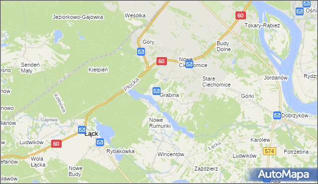mapa Grabina gmina Łąck, Grabina gmina Łąck na mapie Targeo