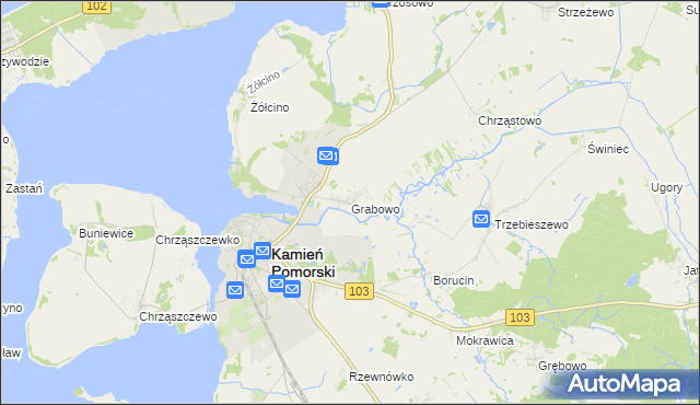 mapa Grabowo gmina Kamień Pomorski, Grabowo gmina Kamień Pomorski na mapie Targeo