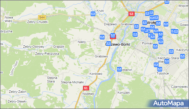 mapa Grabowo gmina Olszewo-Borki, Grabowo gmina Olszewo-Borki na mapie Targeo