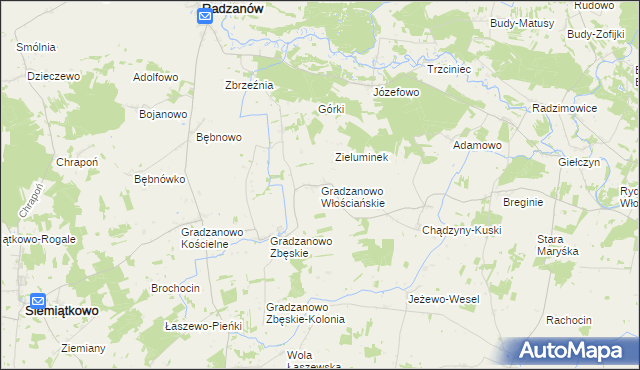 mapa Gradzanowo Włościańskie, Gradzanowo Włościańskie na mapie Targeo