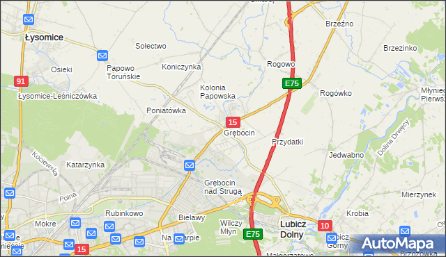 mapa Grębocin gmina Lubicz, Grębocin gmina Lubicz na mapie Targeo