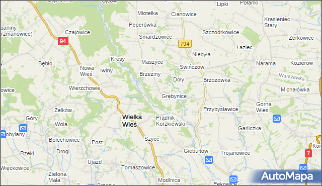 mapa Grębynice, Grębynice na mapie Targeo