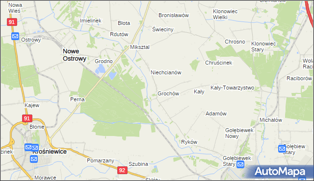 mapa Grochów gmina Nowe Ostrowy, Grochów gmina Nowe Ostrowy na mapie Targeo