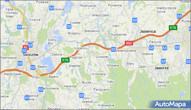 mapa Grodziec gmina Jasienica, Grodziec gmina Jasienica na mapie Targeo