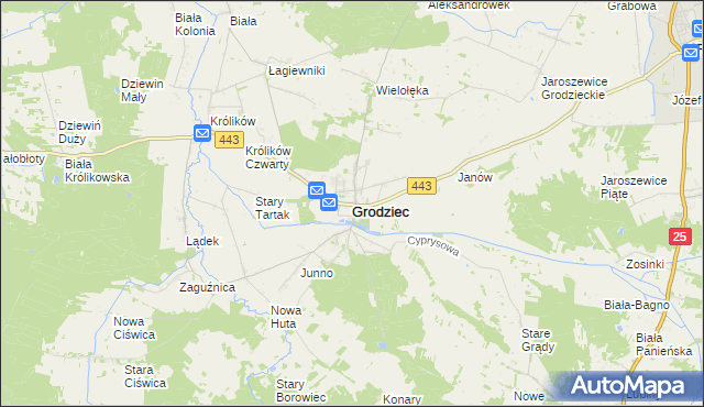 mapa Grodziec powiat koniński, Grodziec powiat koniński na mapie Targeo