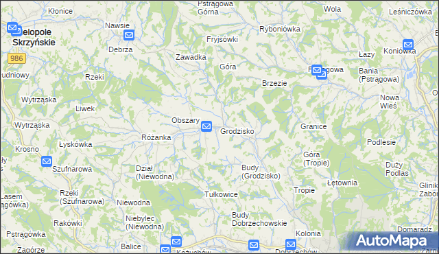 mapa Grodzisko gmina Strzyżów, Grodzisko gmina Strzyżów na mapie Targeo