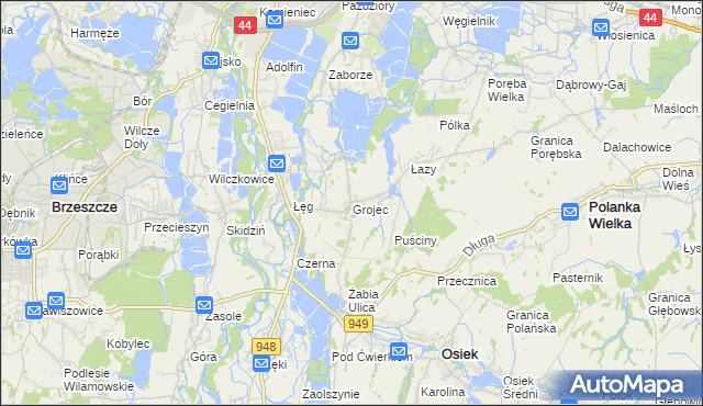 mapa Grojec gmina Oświęcim, Grojec gmina Oświęcim na mapie Targeo