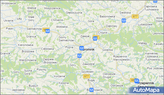 mapa Gromnik powiat tarnowski, Gromnik powiat tarnowski na mapie Targeo