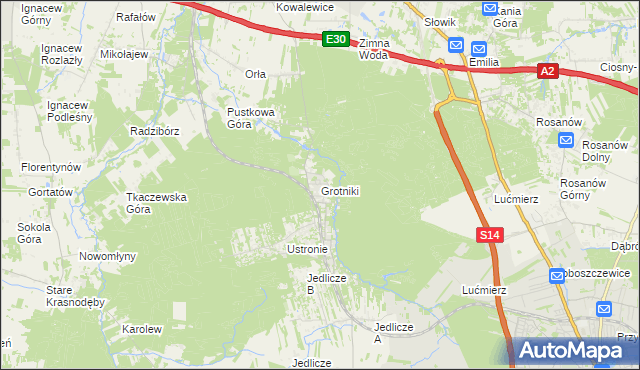 mapa Grotniki gmina Zgierz, Grotniki gmina Zgierz na mapie Targeo