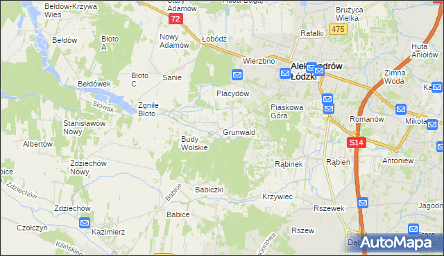 mapa Grunwald gmina Aleksandrów Łódzki, Grunwald gmina Aleksandrów Łódzki na mapie Targeo