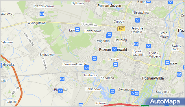mapa Grunwald gmina Poznań, Grunwald gmina Poznań na mapie Targeo