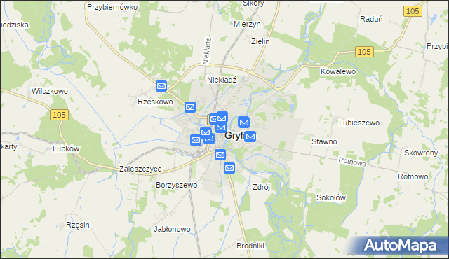 mapa Gryfice, Gryfice na mapie Targeo