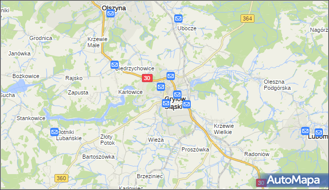 mapa Gryfów Śląski, Gryfów Śląski na mapie Targeo