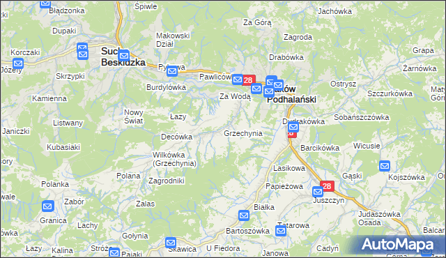 mapa Grzechynia, Grzechynia na mapie Targeo