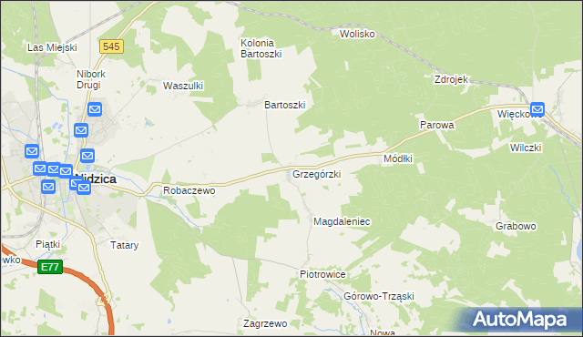 mapa Grzegórzki gmina Nidzica, Grzegórzki gmina Nidzica na mapie Targeo