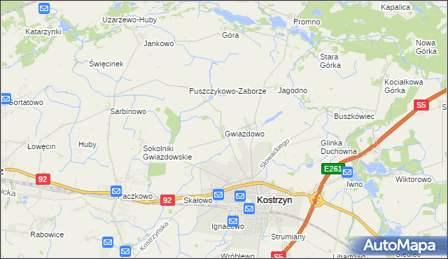 mapa Gwiazdowo gmina Kostrzyn, Gwiazdowo gmina Kostrzyn na mapie Targeo