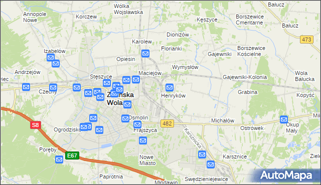 mapa Henryków gmina Zduńska Wola, Henryków gmina Zduńska Wola na mapie Targeo