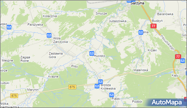 mapa Hucisko gmina Leżajsk, Hucisko gmina Leżajsk na mapie Targeo