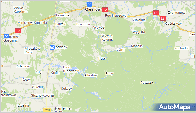 mapa Huta gmina Gielniów, Huta gmina Gielniów na mapie Targeo