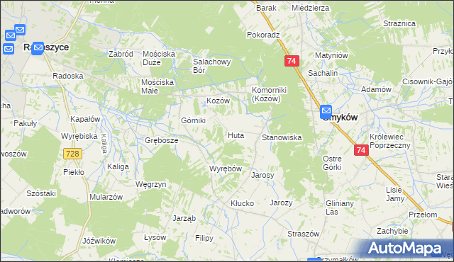 mapa Huta gmina Radoszyce, Huta gmina Radoszyce na mapie Targeo