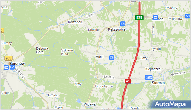 mapa Hutki gmina Konopiska, Hutki gmina Konopiska na mapie Targeo