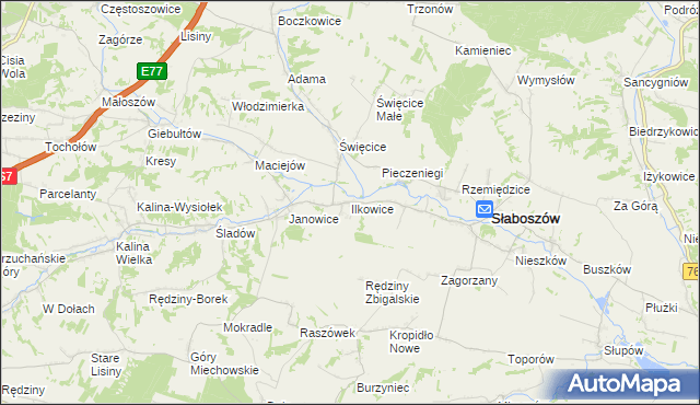 mapa Ilkowice gmina Słaboszów, Ilkowice gmina Słaboszów na mapie Targeo