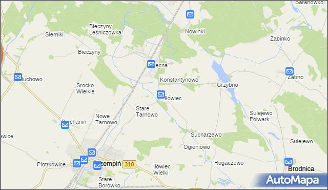 mapa Iłówiec gmina Brodnica, Iłówiec gmina Brodnica na mapie Targeo