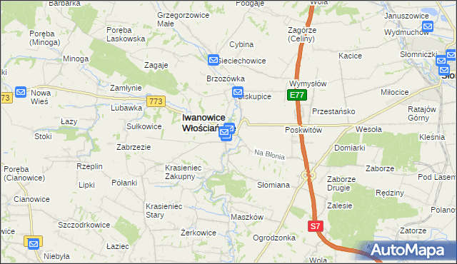 mapa Iwanowice Dworskie, Iwanowice Dworskie na mapie Targeo