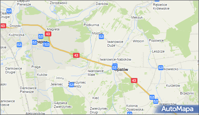 mapa Iwanowice-Naboków, Iwanowice-Naboków na mapie Targeo