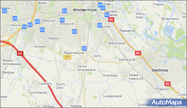 mapa Iwiny gmina Siechnice, Iwiny gmina Siechnice na mapie Targeo