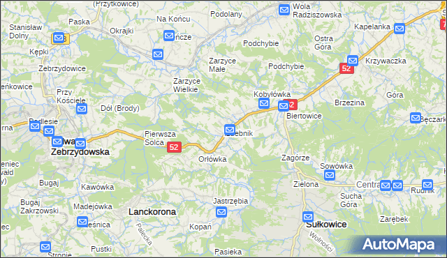 mapa Izdebnik gmina Lanckorona, Izdebnik gmina Lanckorona na mapie Targeo