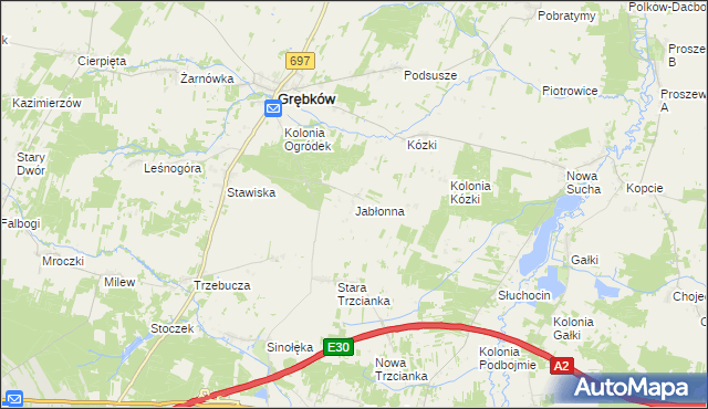 mapa Jabłonna gmina Grębków, Jabłonna gmina Grębków na mapie Targeo