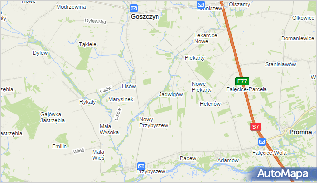 mapa Jadwigów gmina Promna, Jadwigów gmina Promna na mapie Targeo