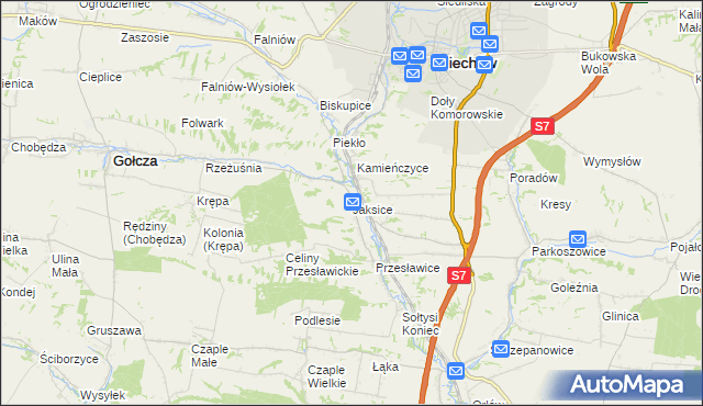 mapa Jaksice gmina Miechów, Jaksice gmina Miechów na mapie Targeo