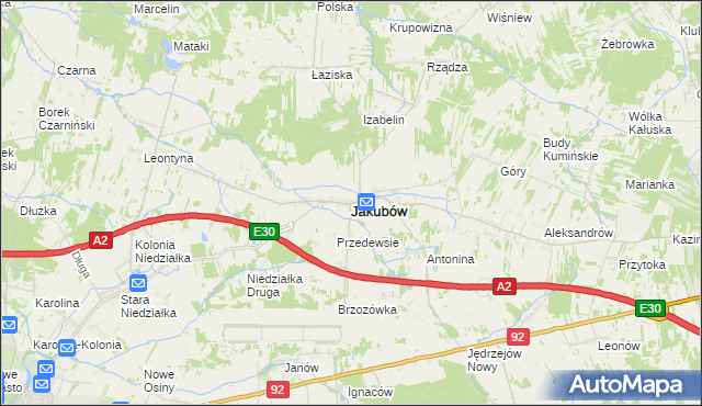 mapa Jakubów powiat miński, Jakubów powiat miński na mapie Targeo