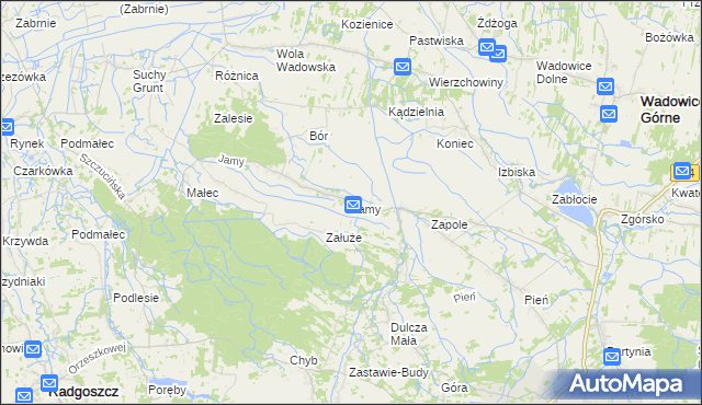 mapa Jamy gmina Wadowice Górne, Jamy gmina Wadowice Górne na mapie Targeo