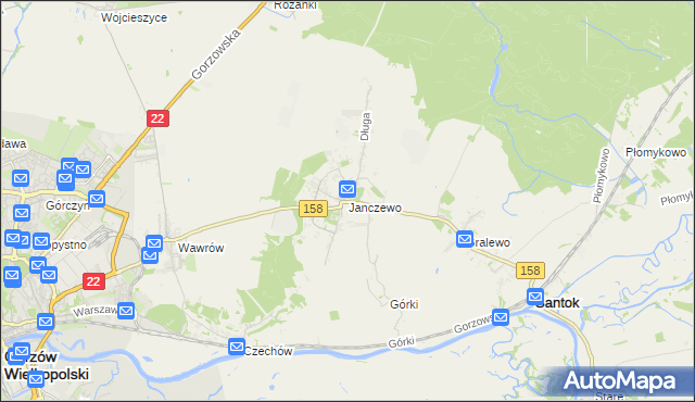 mapa Janczewo gmina Santok, Janczewo gmina Santok na mapie Targeo